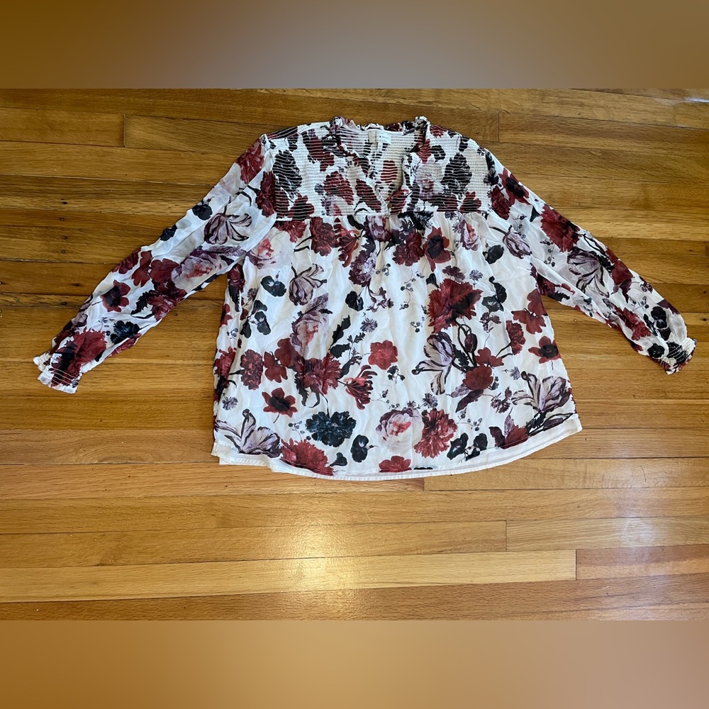 LUCKY BRAND Floral Long Sleeve Top - White and Red